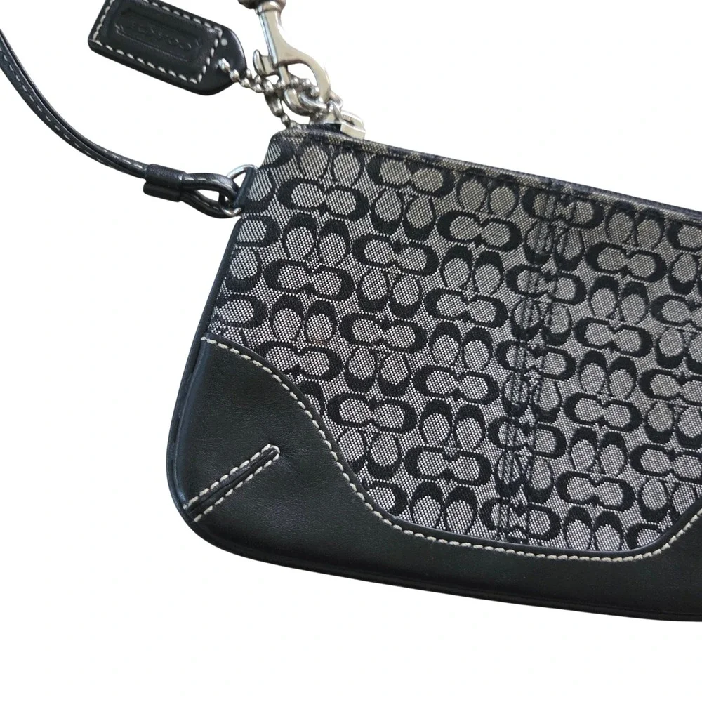 Y2K Coach Signature Jacquard Wristlet Black Gray Monogram‎ Mini Clutch Canvas